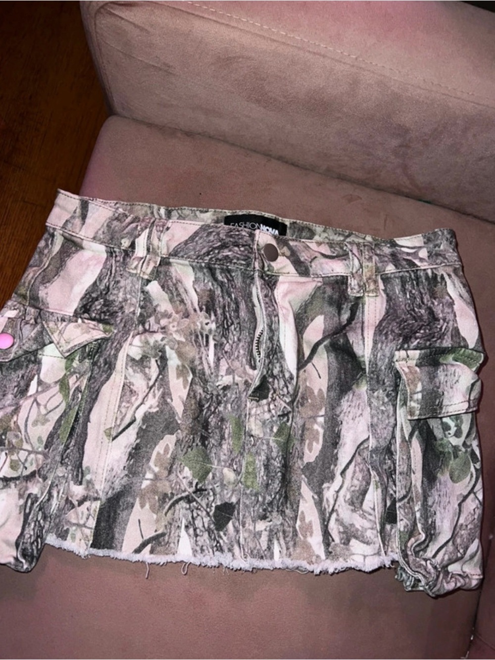 Fashion Nova Pink & Green Camo Cargo Mini Skirt